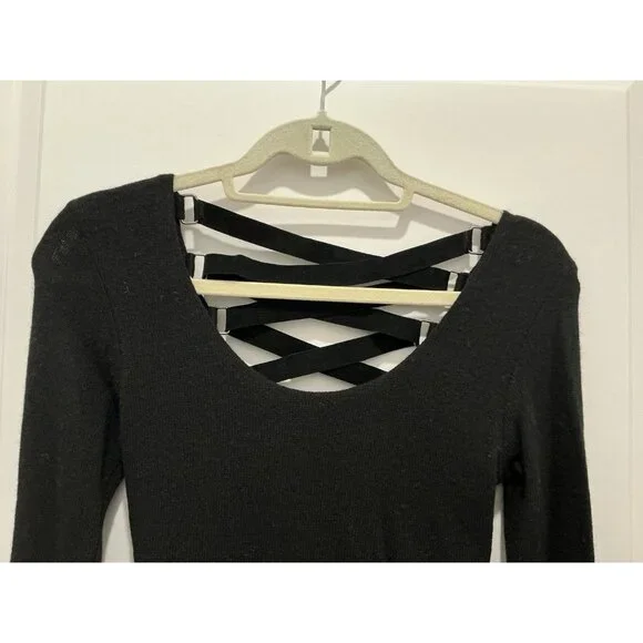Sky Brand Sweater Small Black Suede Feel Cross Cross Straps On Back NWT - Picture 2 of 8